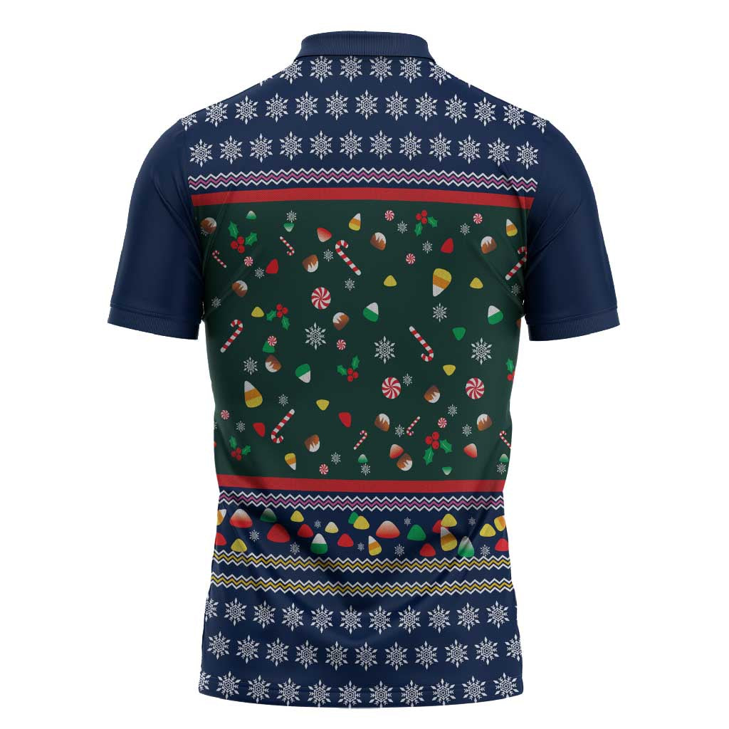 Nutcracker Squad Christmas Zipper Polo Shirt with Candy Cane and Snowflake Holiday Design - Wonder Print Shop