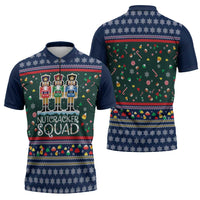 Nutcracker Squad Christmas Zipper Polo Shirt with Candy Cane and Snowflake Holiday Design - Wonder Print Shop