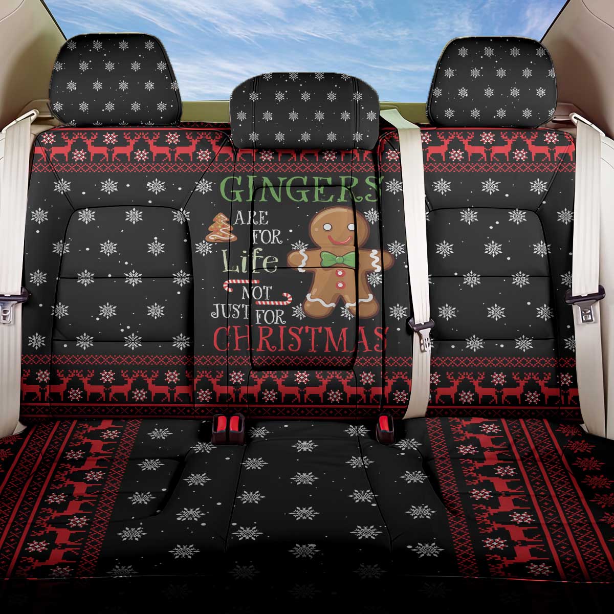 Funny Gingerbread Christmas Back Car Seat Cover Hoodie with Gingers Are for Life Quote and Snowflake Pattern - Wonder Print Shop