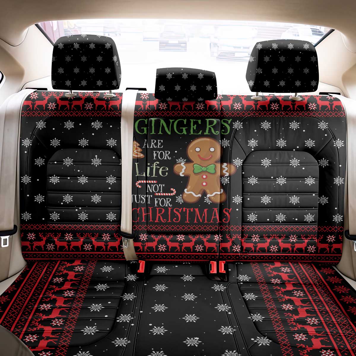 Funny Gingerbread Christmas Back Car Seat Cover Hoodie with Gingers Are for Life Quote and Snowflake Pattern - Wonder Print Shop