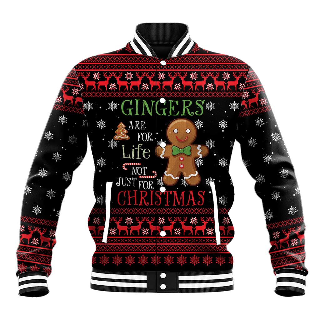 Funny Gingerbread Christmas Baseball Jacket Hoodie with Gingers Are for Life Quote and Snowflake Pattern - Wonder Print Shop