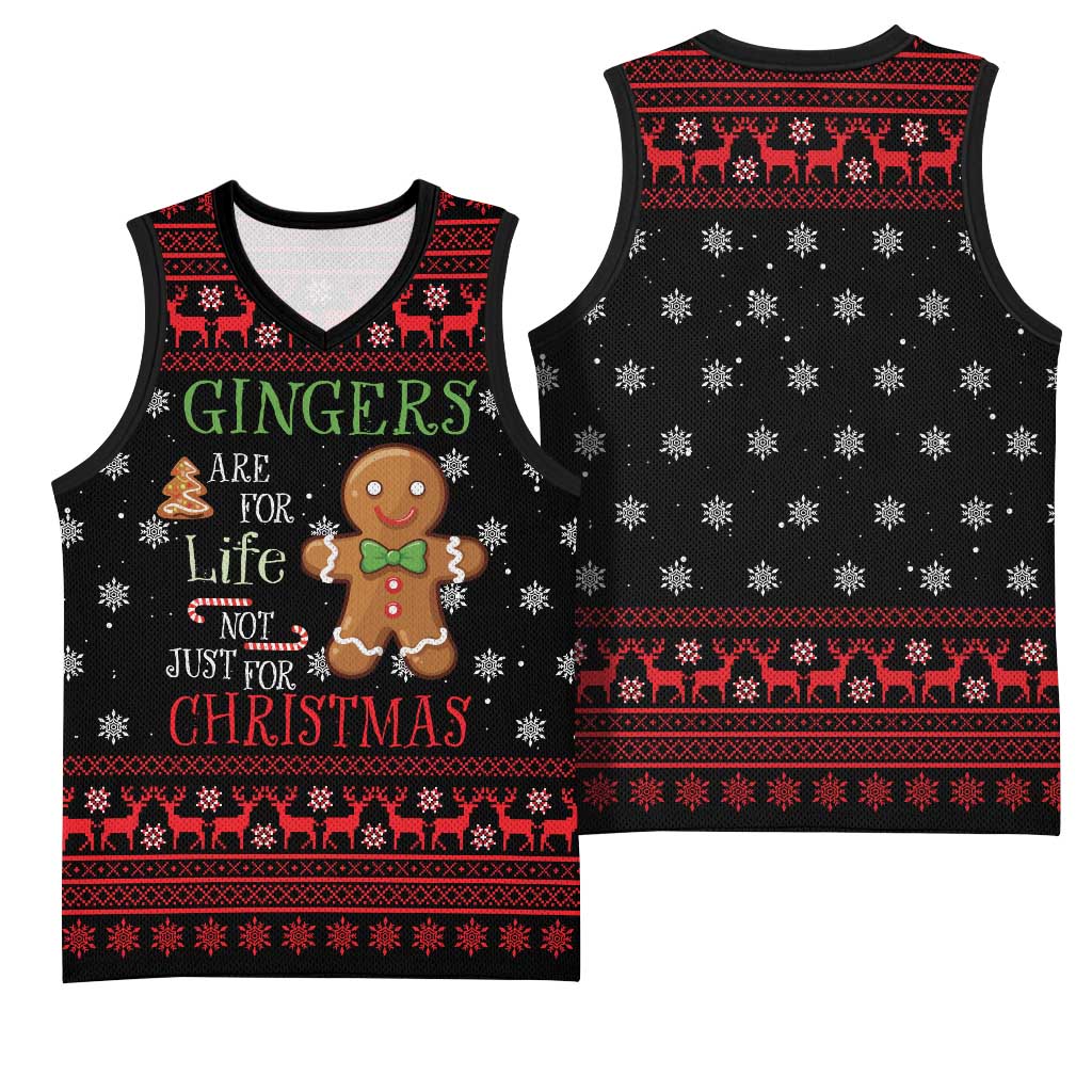 Funny Gingerbread Christmas Basketball Jersey Hoodie with Gingers Are for Life Quote and Snowflake Pattern - Wonder Print Shop