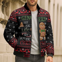 Funny Gingerbread Christmas Bomber Puffer Jacket Hoodie with Gingers Are for Life Quote and Snowflake Pattern - Wonder Print Shop