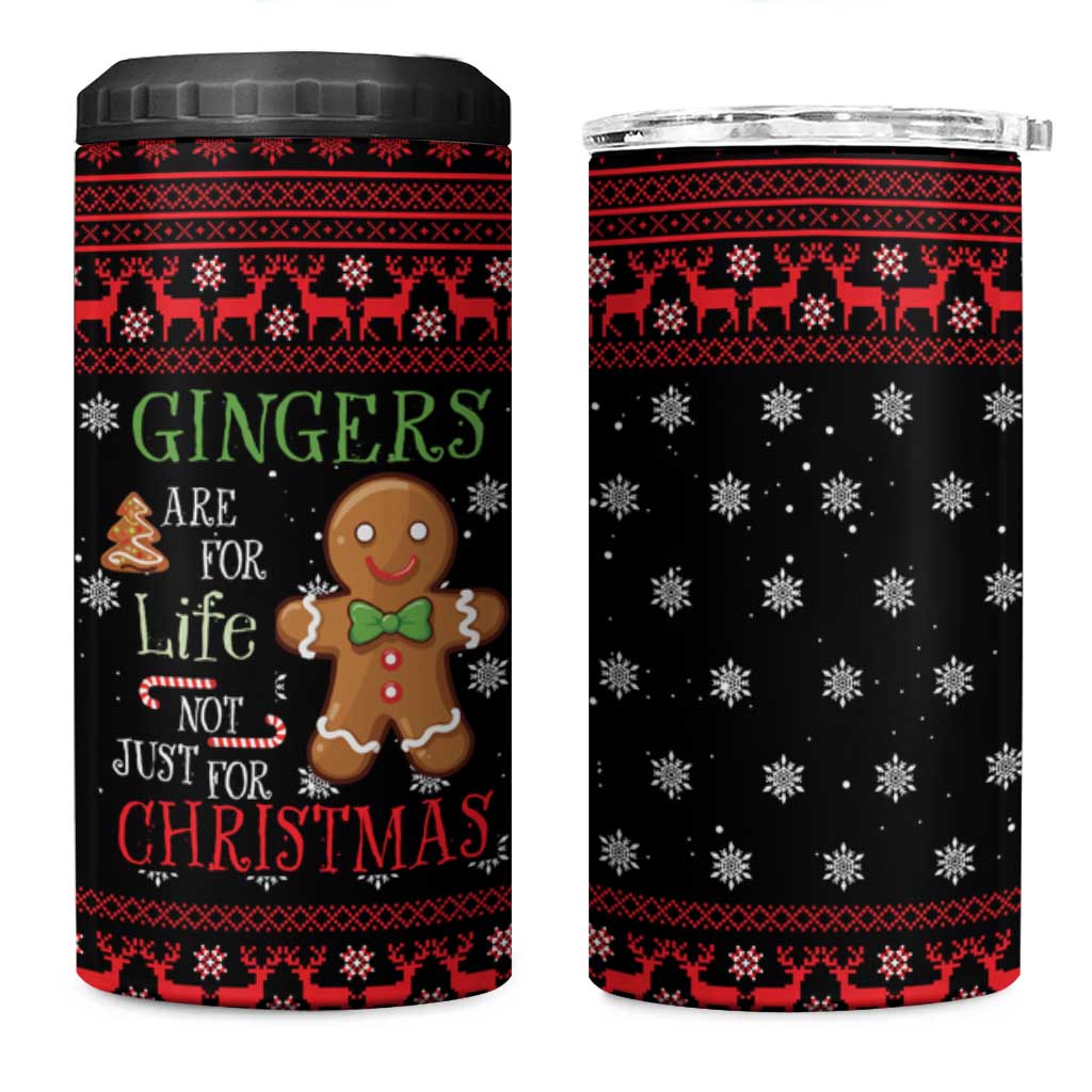 Funny Gingerbread Christmas 4 in 1 Can Cooler Tumbler Hoodie with Gingers Are for Life Quote and Snowflake Pattern - Wonder Print Shop