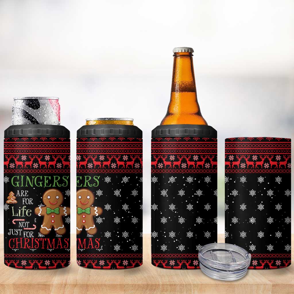 Funny Gingerbread Christmas 4 in 1 Can Cooler Tumbler Hoodie with Gingers Are for Life Quote and Snowflake Pattern - Wonder Print Shop