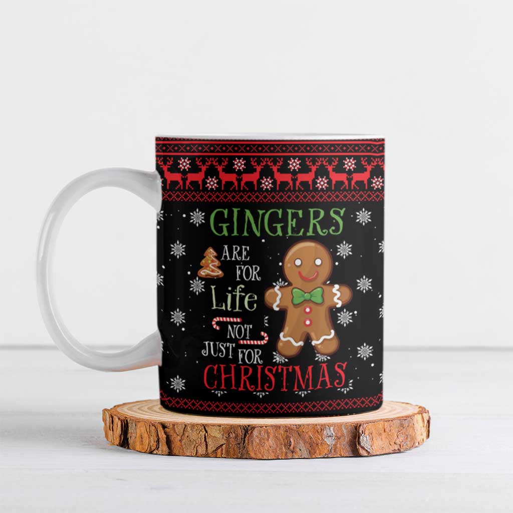 Funny Gingerbread Christmas Ceramic Mug Hoodie with Gingers Are for Life Quote and Snowflake Pattern - Wonder Print Shop