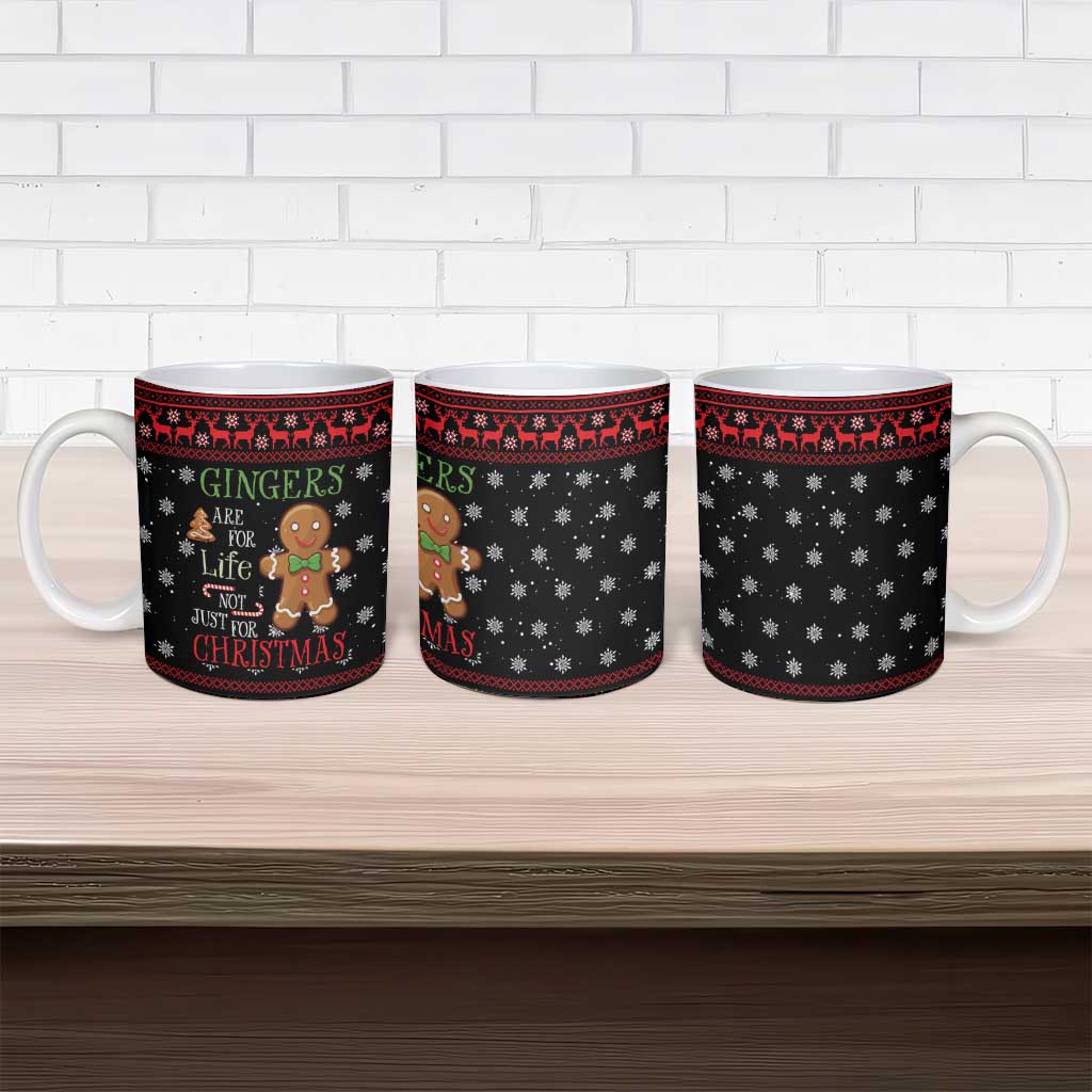 Funny Gingerbread Christmas Ceramic Mug Hoodie with Gingers Are for Life Quote and Snowflake Pattern - Wonder Print Shop