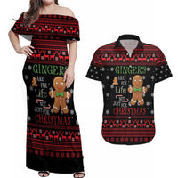 Funny Gingerbread Christmas Couples Matching Off Shoulder Maxi Dress and Hawaiian Shirt Hoodie with Gingers Are for Life Quote and Snowflake Pattern - Wonder Print Shop