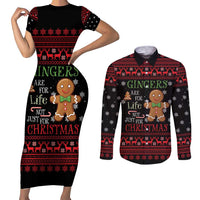 Funny Gingerbread Christmas Couples Matching Short Sleeve Bodycon Dress and Long Sleeve Button Shirt Hoodie with Gingers Are for Life Quote and Snowflake Pattern - Wonder Print Shop