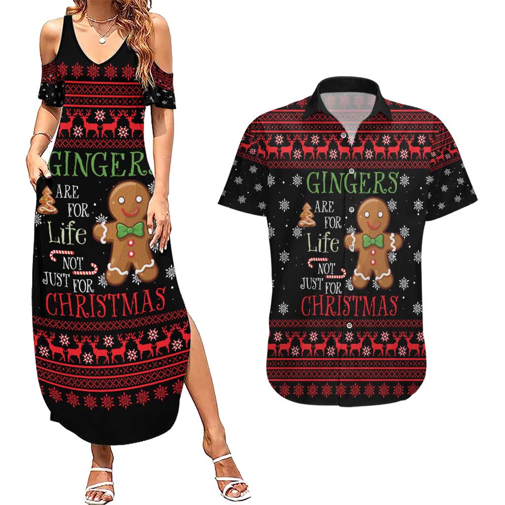 Funny Gingerbread Christmas Couples Matching Summer Maxi Dress and Hawaiian Shirt Hoodie with Gingers Are for Life Quote and Snowflake Pattern - Wonder Print Shop