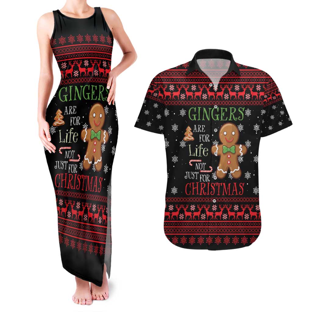 Funny Gingerbread Christmas Couples Matching Tank Maxi Dress and Hawaiian Shirt Hoodie with Gingers Are for Life Quote and Snowflake Pattern - Wonder Print Shop