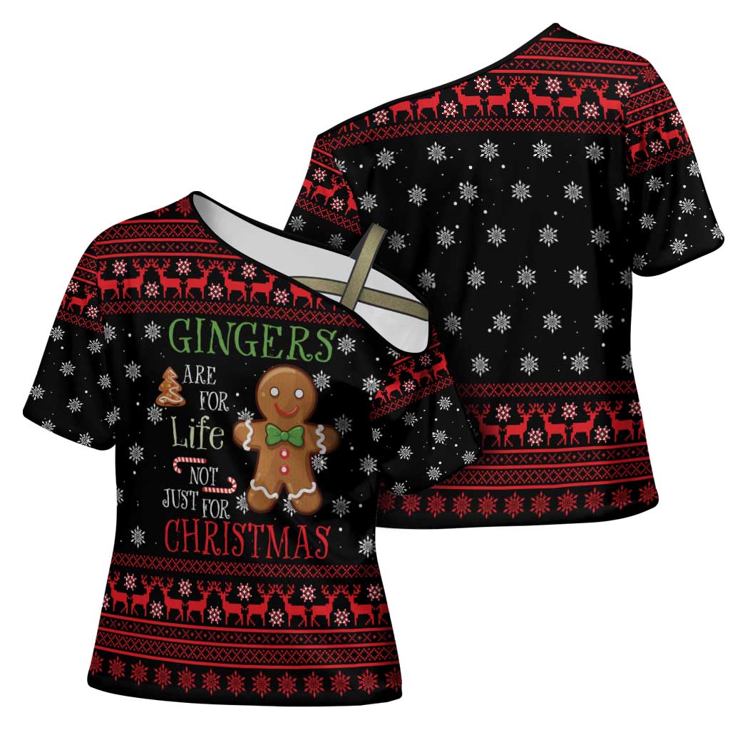 Funny Gingerbread Christmas Cross Shoulder Shirt Hoodie with Gingers Are for Life Quote and Snowflake Pattern - Wonder Print Shop