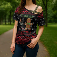 Funny Gingerbread Christmas Cross Shoulder Shirt Hoodie with Gingers Are for Life Quote and Snowflake Pattern - Wonder Print Shop
