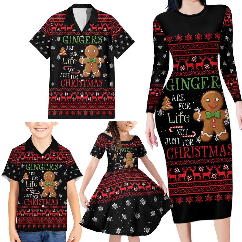 Funny Gingerbread Christmas Family Matching Long Sleeve Bodycon Dress and Hawaiian Shirt Hoodie with Gingers Are for Life Quote and Snowflake Pattern - Wonder Print Shop