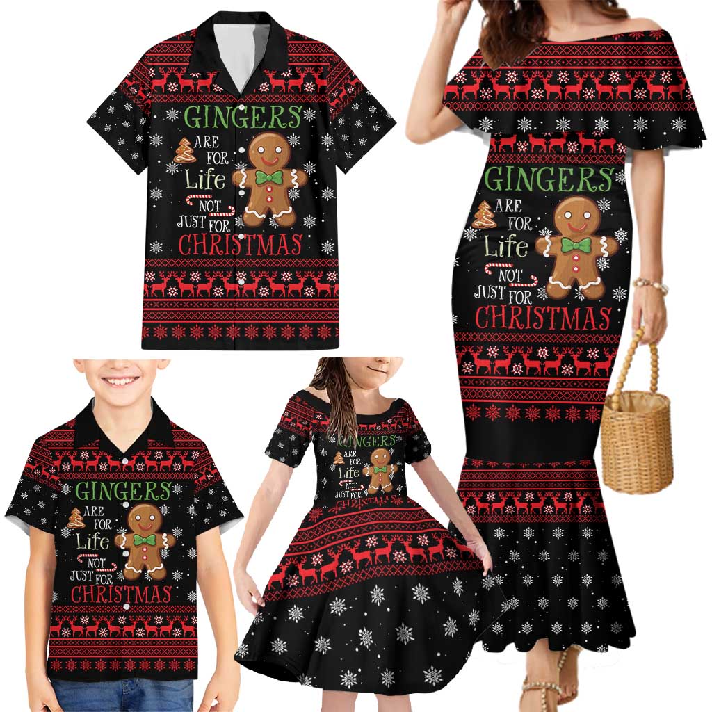 Funny Gingerbread Christmas Family Matching Mermaid Dress and Hawaiian Shirt Hoodie with Gingers Are for Life Quote and Snowflake Pattern - Wonder Print Shop
