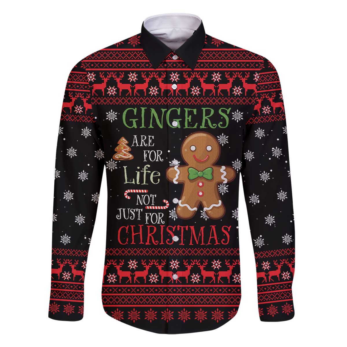 Funny Gingerbread Christmas Family Matching Off The Shoulder Long Sleeve Dress and Hawaiian Shirt Hoodie with Gingers Are for Life Quote and Snowflake Pattern - Wonder Print Shop