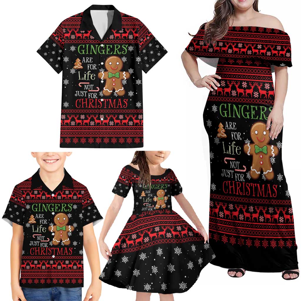 Funny Gingerbread Christmas Family Matching Off Shoulder Maxi Dress and Hawaiian Shirt Hoodie with Gingers Are for Life Quote and Snowflake Pattern - Wonder Print Shop