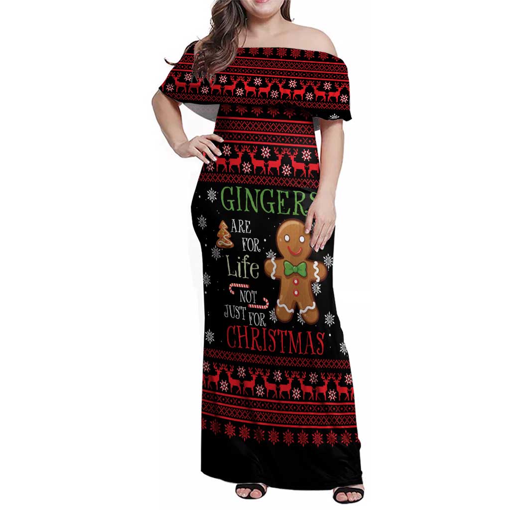 Funny Gingerbread Christmas Family Matching Off Shoulder Maxi Dress and Hawaiian Shirt Hoodie with Gingers Are for Life Quote and Snowflake Pattern - Wonder Print Shop