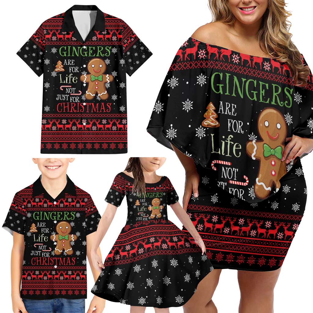 Funny Gingerbread Christmas Family Matching Off Shoulder Short Dress and Hawaiian Shirt Hoodie with Gingers Are for Life Quote and Snowflake Pattern - Wonder Print Shop