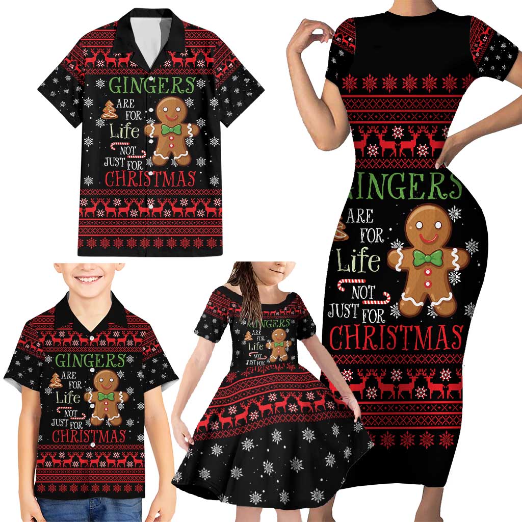 Funny Gingerbread Christmas Family Matching Short Sleeve Bodycon Dress and Hawaiian Shirt Hoodie with Gingers Are for Life Quote and Snowflake Pattern - Wonder Print Shop