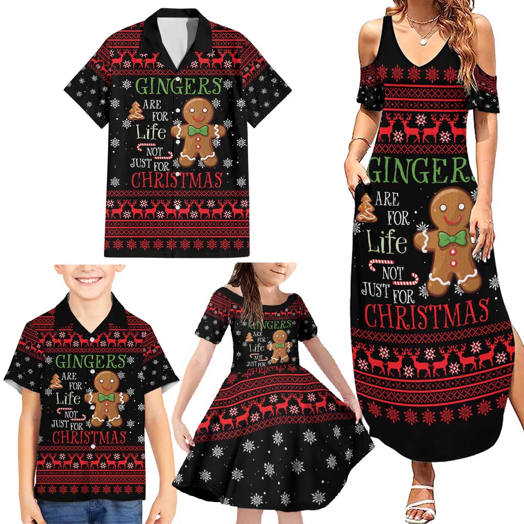 Funny Gingerbread Christmas Family Matching Summer Maxi Dress and Hawaiian Shirt Hoodie with Gingers Are for Life Quote and Snowflake Pattern - Wonder Print Shop