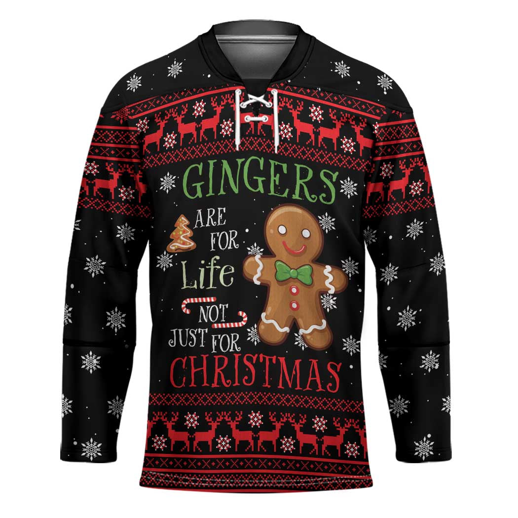 Funny Gingerbread Christmas Hockey Jersey Hoodie with Gingers Are for Life Quote and Snowflake Pattern - Wonder Print Shop
