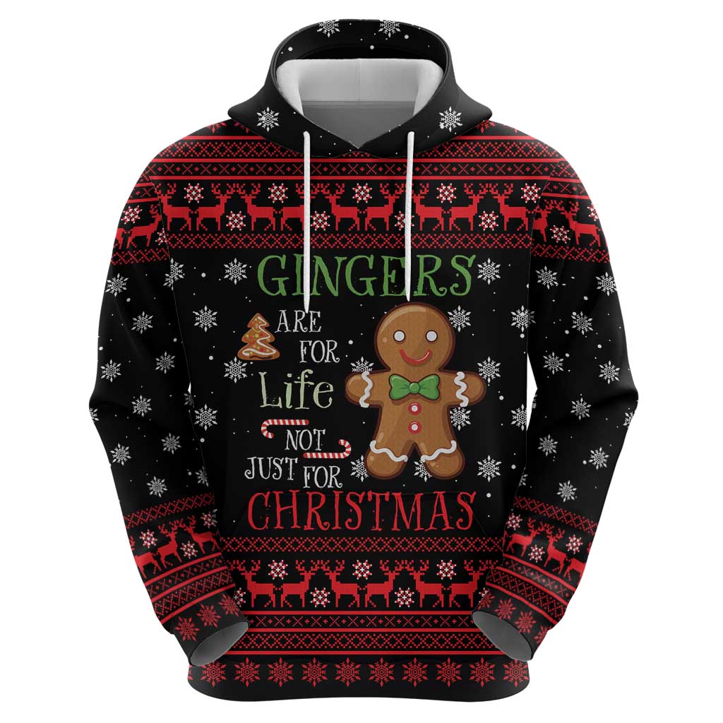 Funny Gingerbread Christmas Hoodie Hoodie with Gingers Are for Life Quote and Snowflake Pattern - Wonder Print Shop