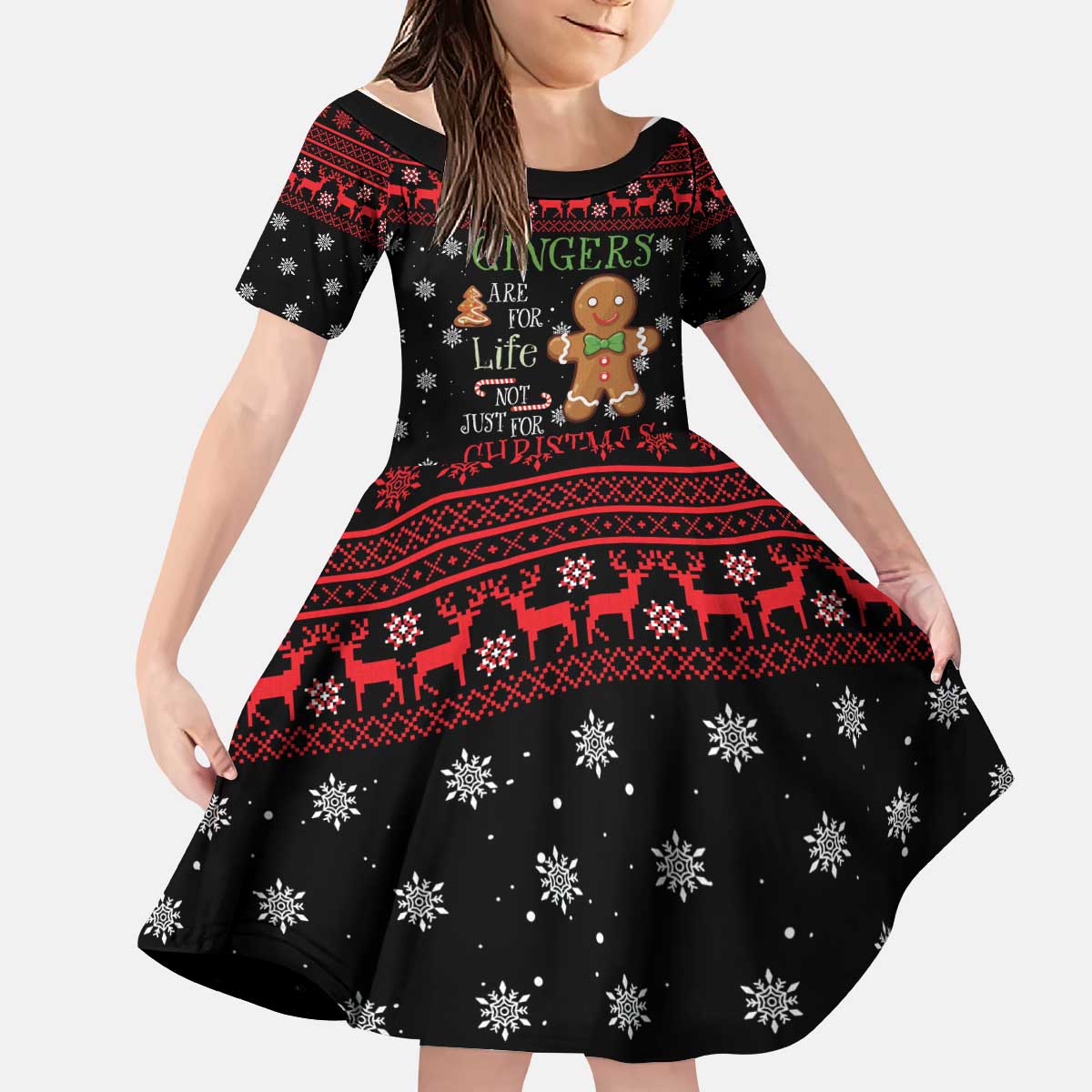 Funny Gingerbread Christmas Kid Short Sleeve Dress Hoodie with Gingers Are for Life Quote and Snowflake Pattern - Wonder Print Shop
