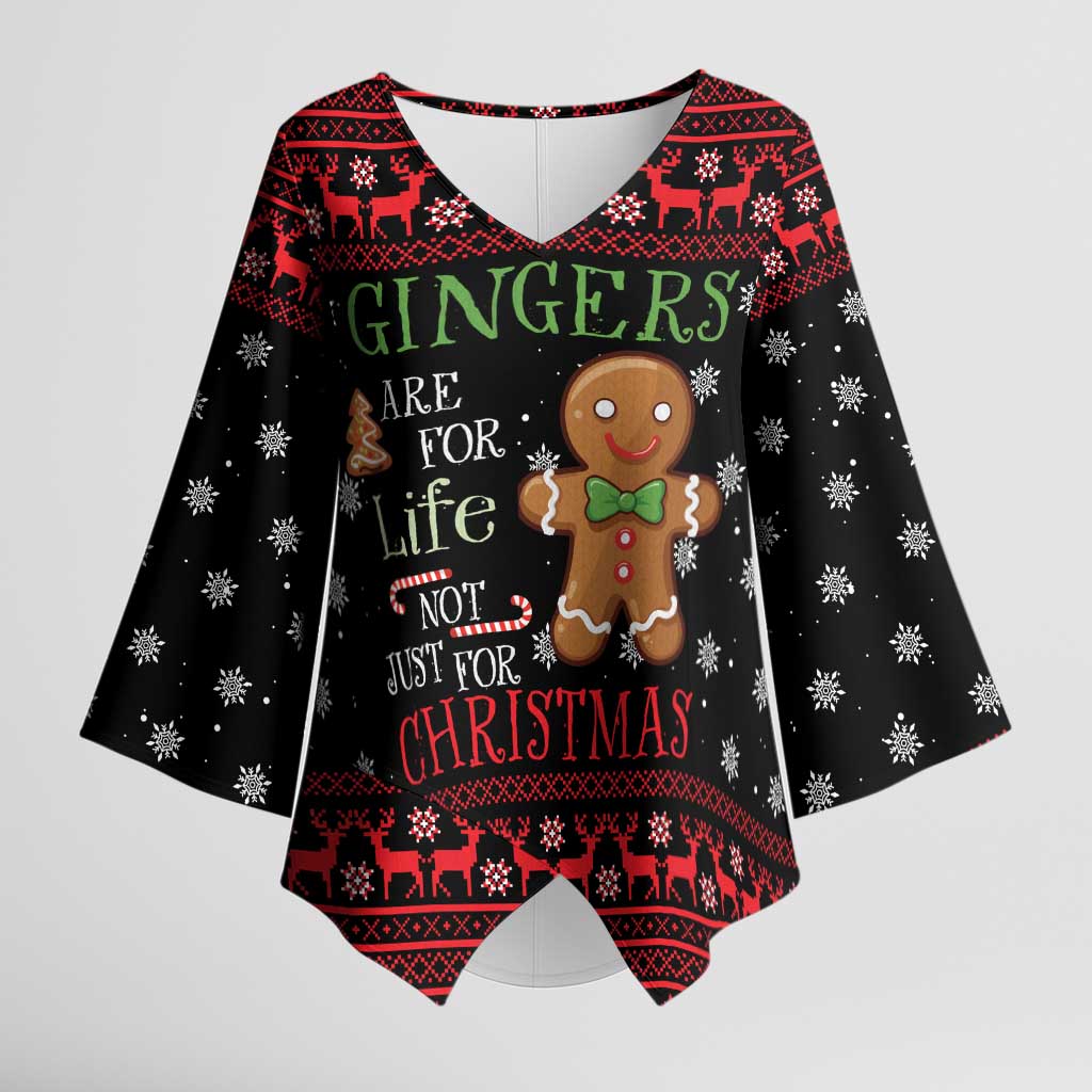Funny Gingerbread Christmas Kimono Sleeve Blouse Hoodie with Gingers Are for Life Quote and Snowflake Pattern - Wonder Print Shop