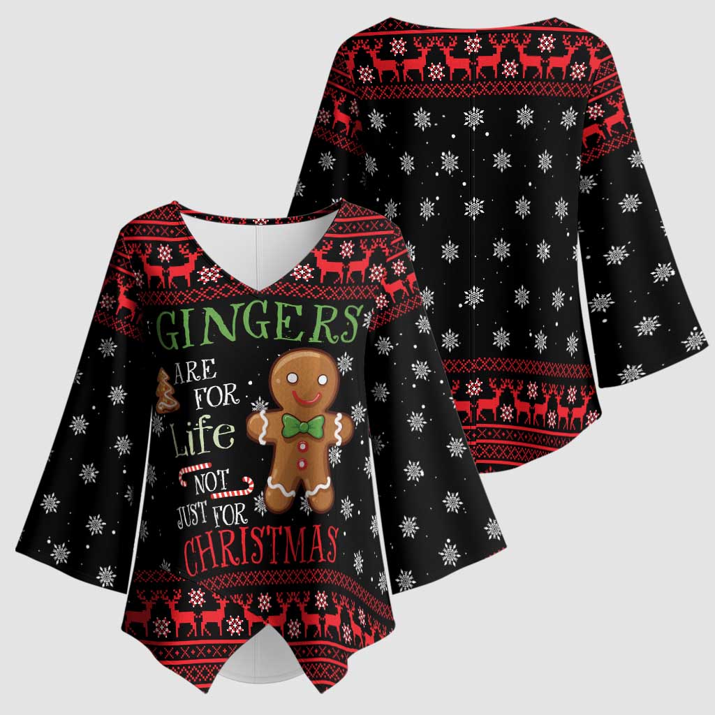 Funny Gingerbread Christmas Kimono Sleeve Blouse Hoodie with Gingers Are for Life Quote and Snowflake Pattern - Wonder Print Shop