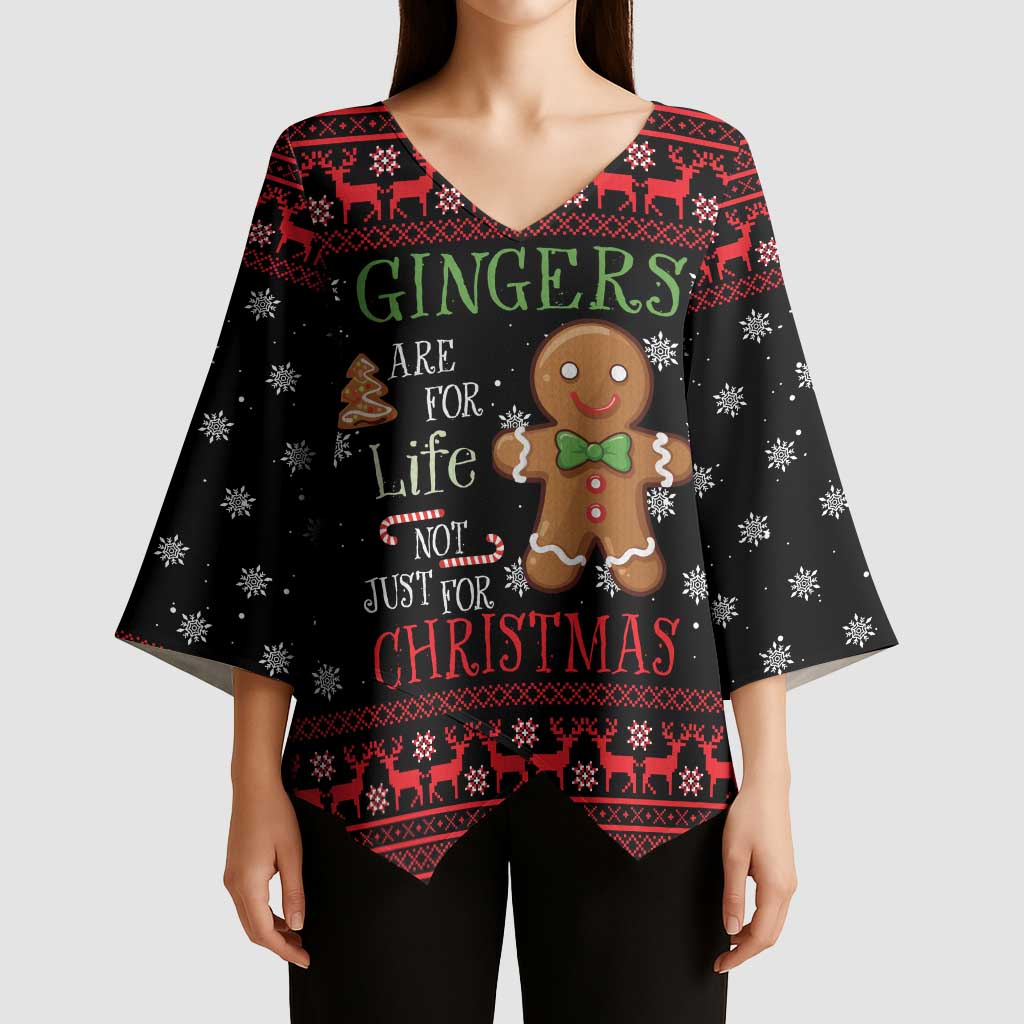 Funny Gingerbread Christmas Kimono Sleeve Blouse Hoodie with Gingers Are for Life Quote and Snowflake Pattern - Wonder Print Shop