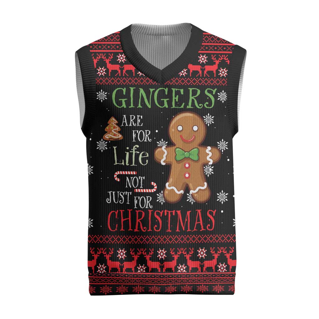 Funny Gingerbread Christmas Knitted V-Neck Vest Hoodie with Gingers Are for Life Quote and Snowflake Pattern - Wonder Print Shop