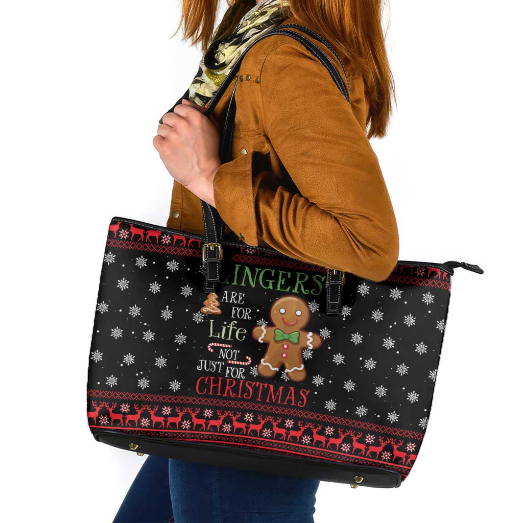 Funny Gingerbread Christmas Leather Tote Bag Hoodie with Gingers Are for Life Quote and Snowflake Pattern - Wonder Print Shop
