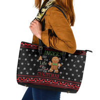 Funny Gingerbread Christmas Leather Tote Bag Hoodie with Gingers Are for Life Quote and Snowflake Pattern - Wonder Print Shop