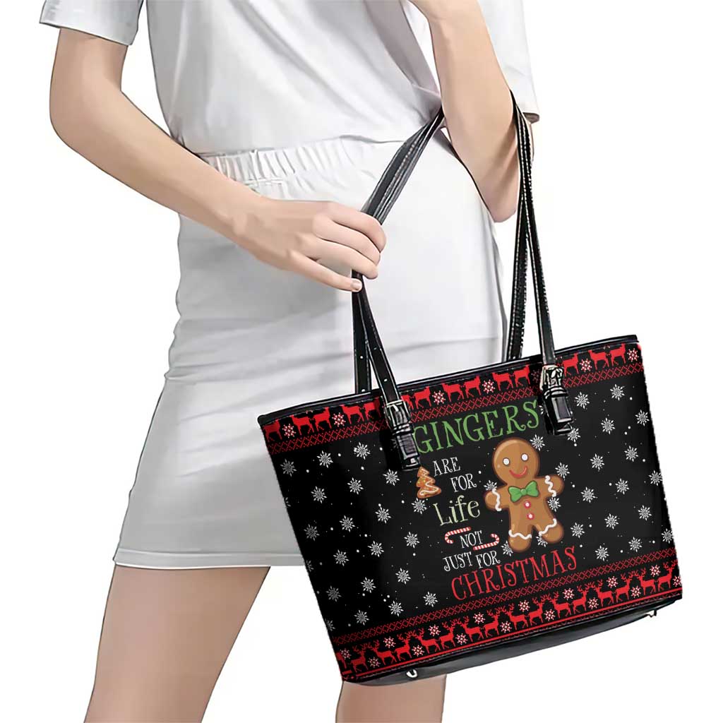 Funny Gingerbread Christmas Leather Tote Bag Hoodie with Gingers Are for Life Quote and Snowflake Pattern - Wonder Print Shop