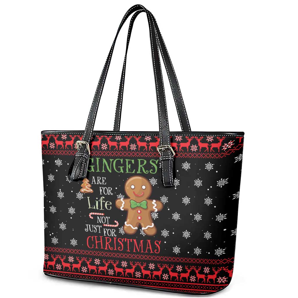 Funny Gingerbread Christmas Leather Tote Bag Hoodie with Gingers Are for Life Quote and Snowflake Pattern - Wonder Print Shop