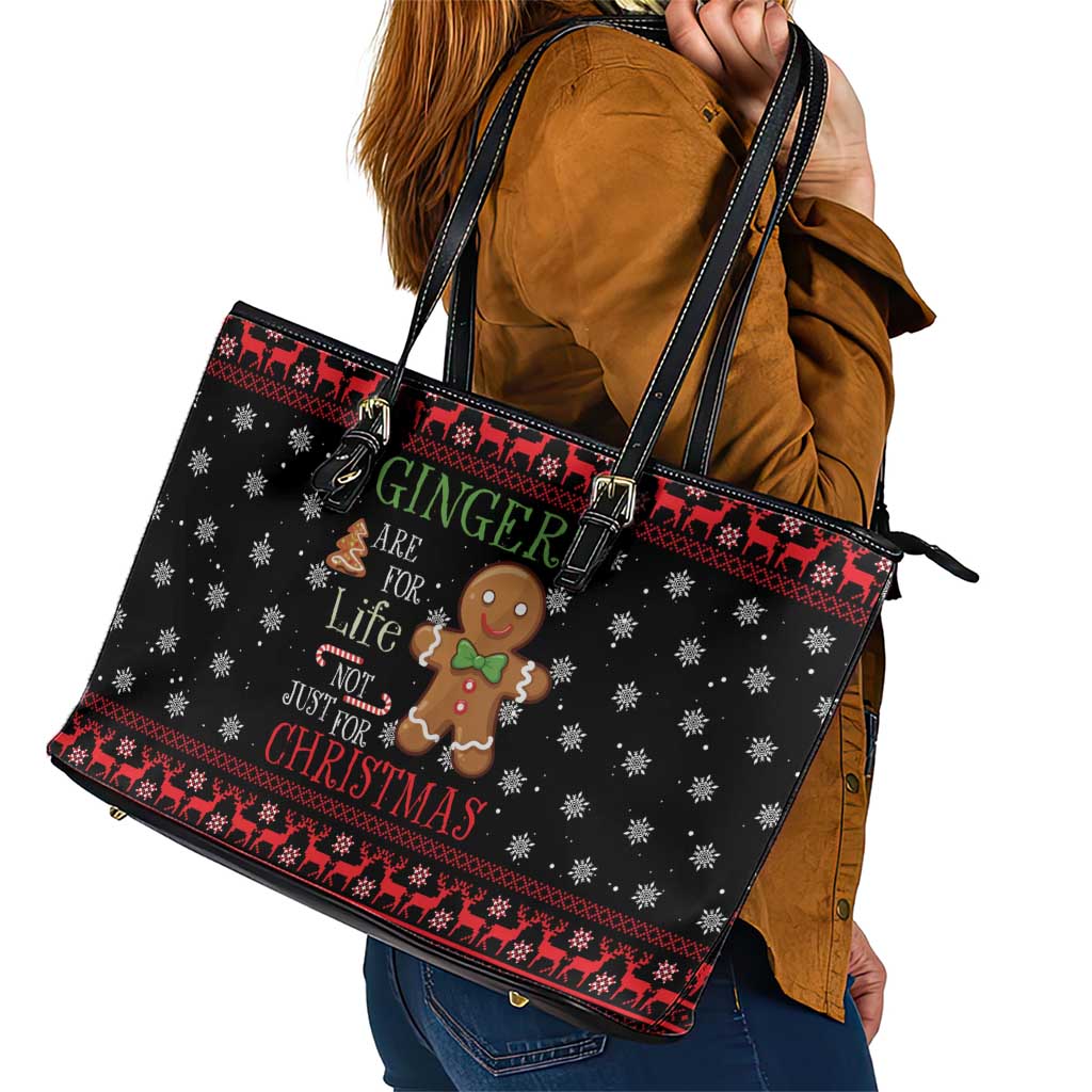 Funny Gingerbread Christmas Leather Tote Bag Hoodie with Gingers Are for Life Quote and Snowflake Pattern - Wonder Print Shop