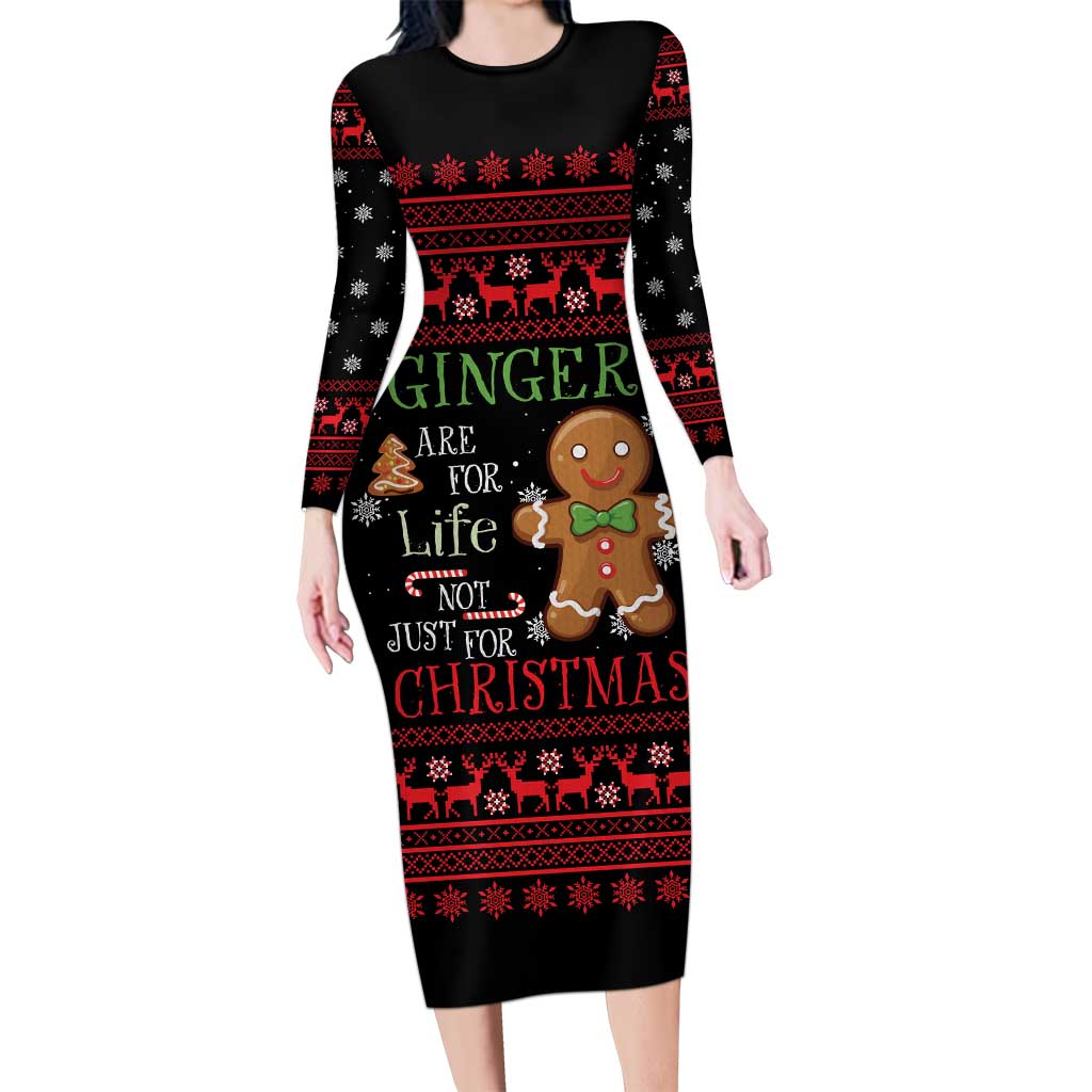 Funny Gingerbread Christmas Long Sleeve Bodycon Dress Hoodie with Gingers Are for Life Quote and Snowflake Pattern - Wonder Print Shop