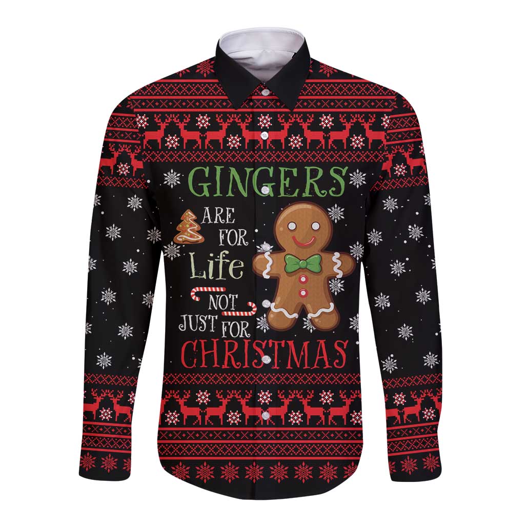 Funny Gingerbread Christmas Long Sleeve Button Shirt Hoodie with Gingers Are for Life Quote and Snowflake Pattern - Wonder Print Shop