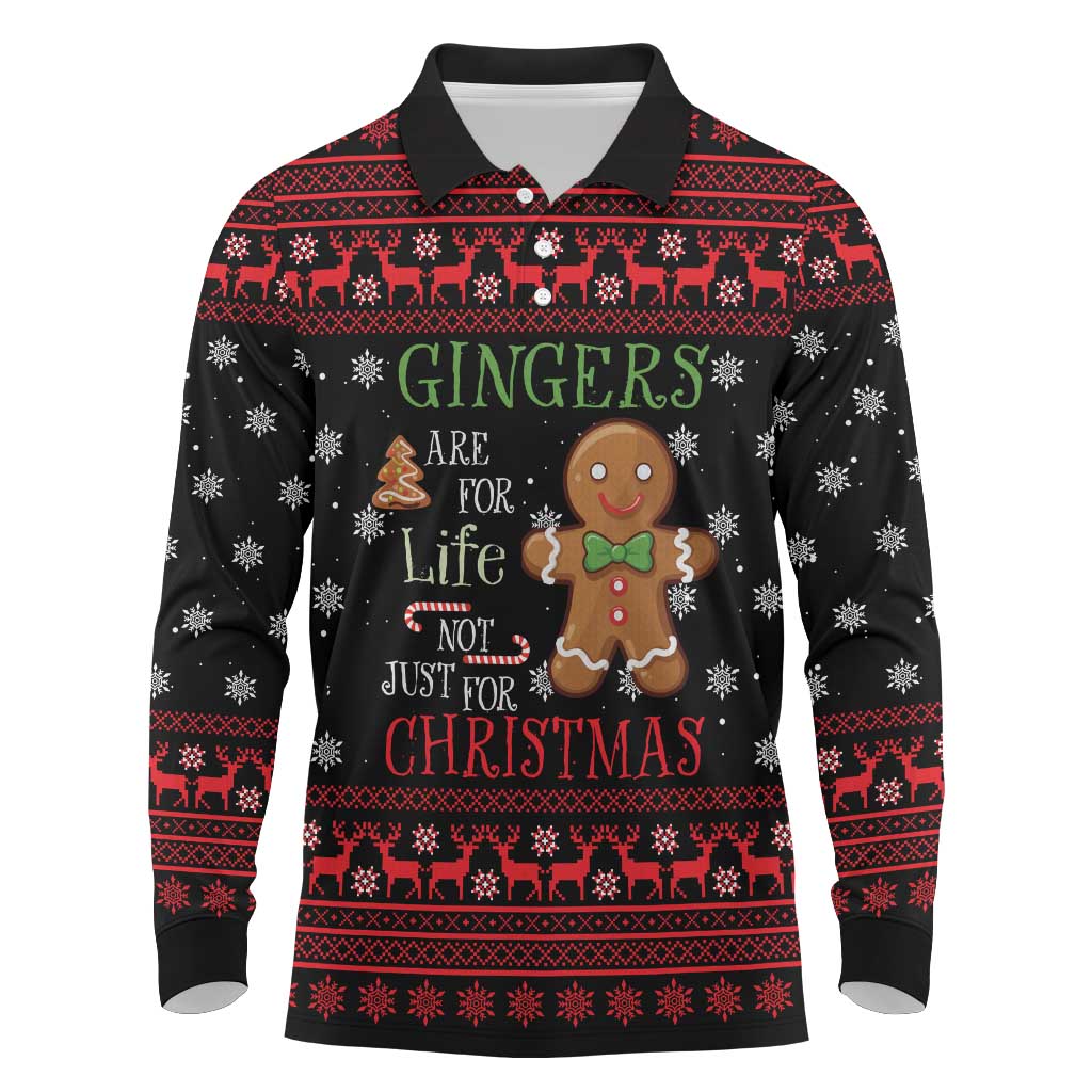 Funny Gingerbread Christmas Long Sleeve Polo Shirt Hoodie with Gingers Are for Life Quote and Snowflake Pattern - Wonder Print Shop