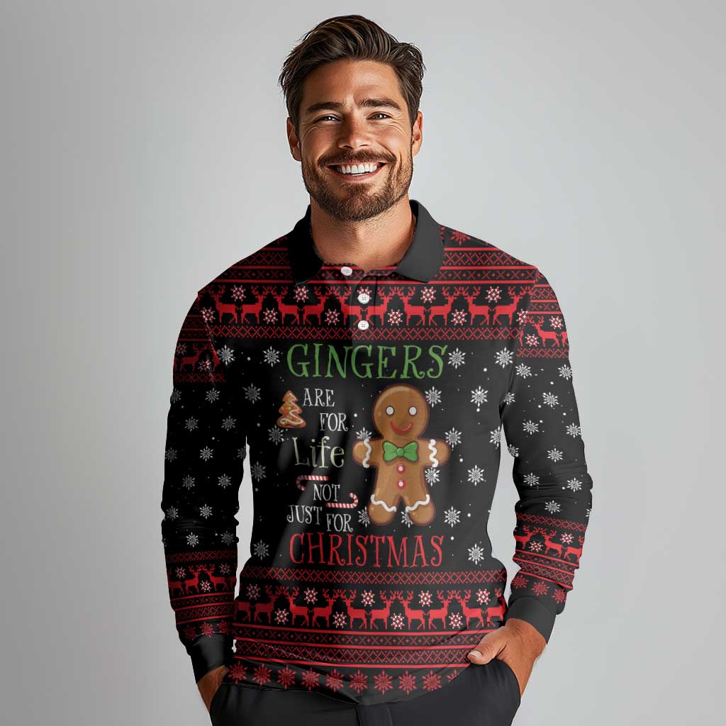 Funny Gingerbread Christmas Long Sleeve Polo Shirt Hoodie with Gingers Are for Life Quote and Snowflake Pattern - Wonder Print Shop