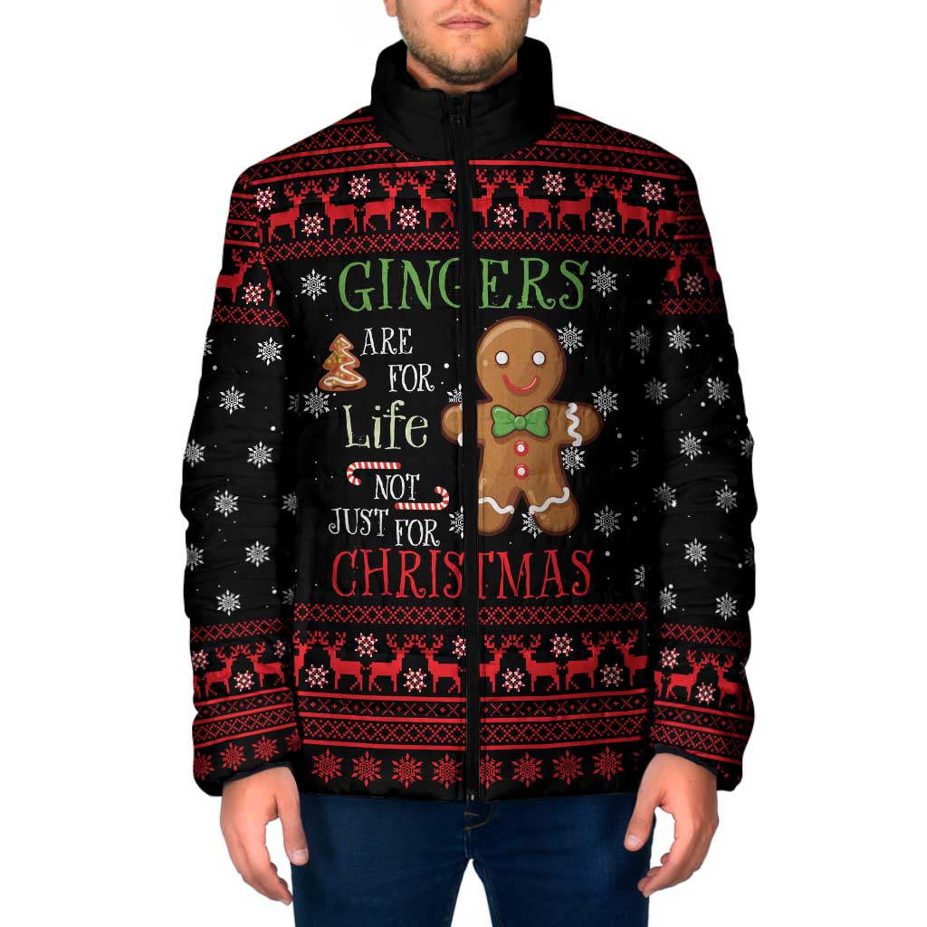 Funny Gingerbread Christmas Padded Jacket Hoodie with Gingers Are for Life Quote and Snowflake Pattern - Wonder Print Shop