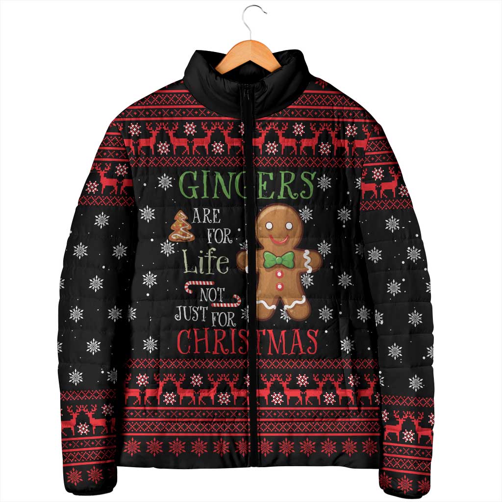 Funny Gingerbread Christmas Padded Jacket Hoodie with Gingers Are for Life Quote and Snowflake Pattern - Wonder Print Shop