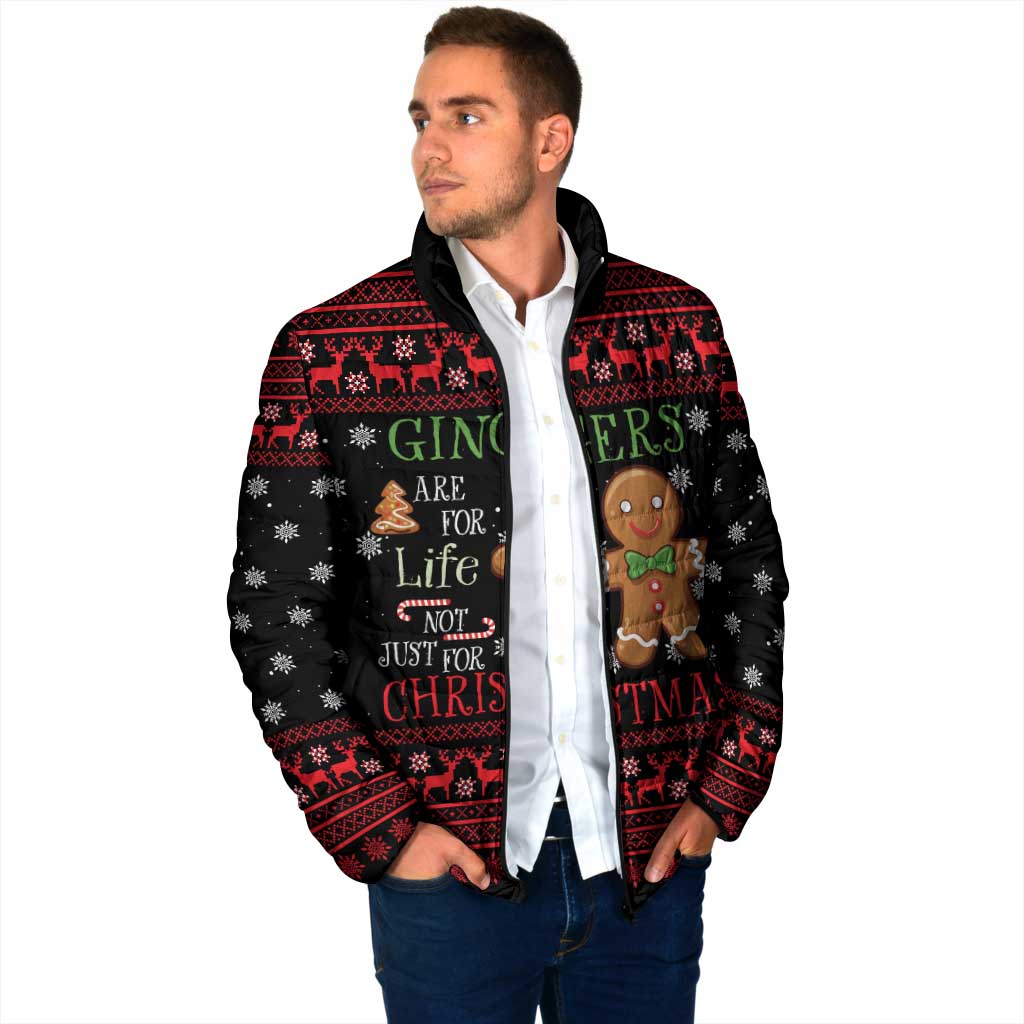 Funny Gingerbread Christmas Padded Jacket Hoodie with Gingers Are for Life Quote and Snowflake Pattern - Wonder Print Shop
