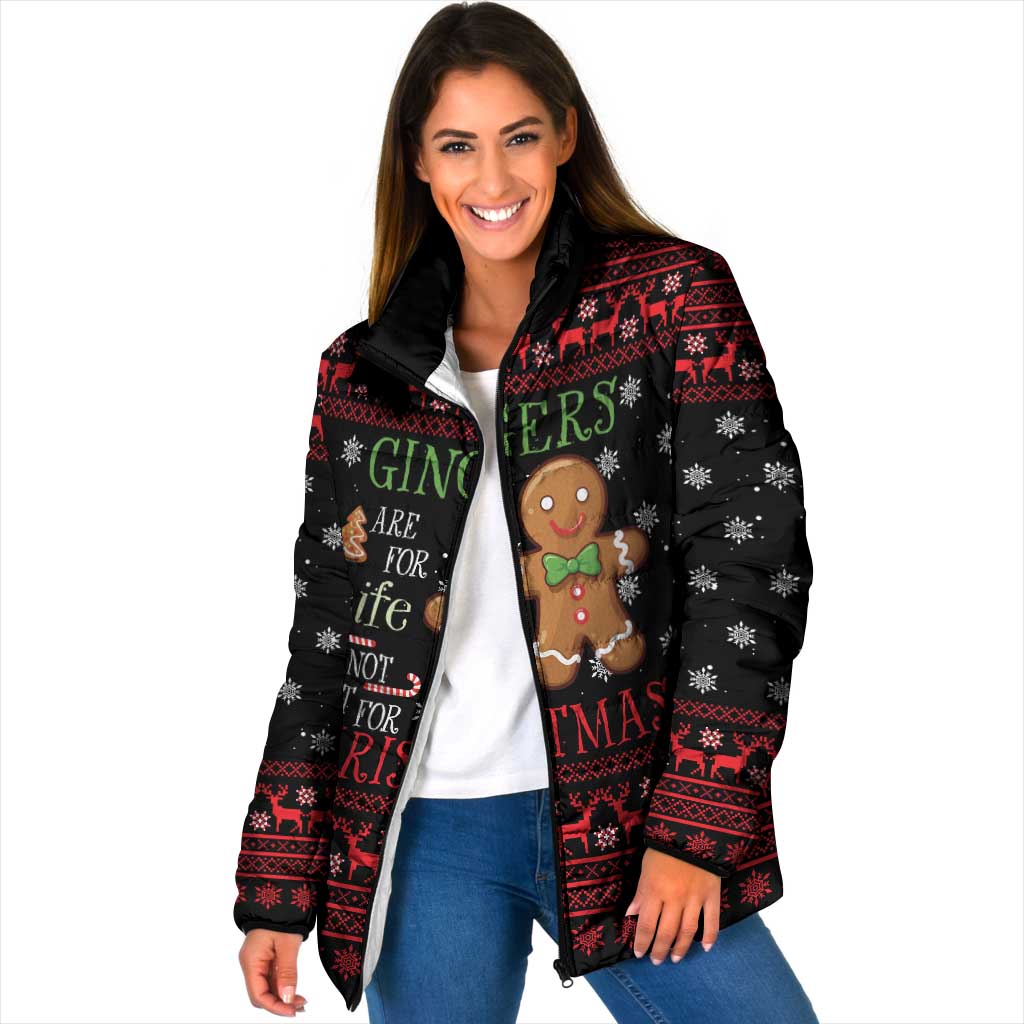 Funny Gingerbread Christmas Padded Jacket Hoodie with Gingers Are for Life Quote and Snowflake Pattern - Wonder Print Shop