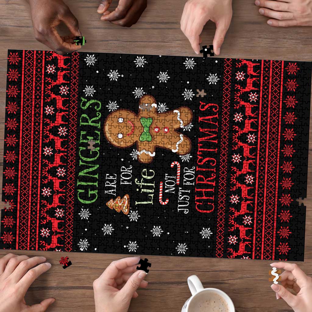Funny Gingerbread Christmas Puzzle Hoodie with Gingers Are for Life Quote and Snowflake Pattern - Wonder Print Shop