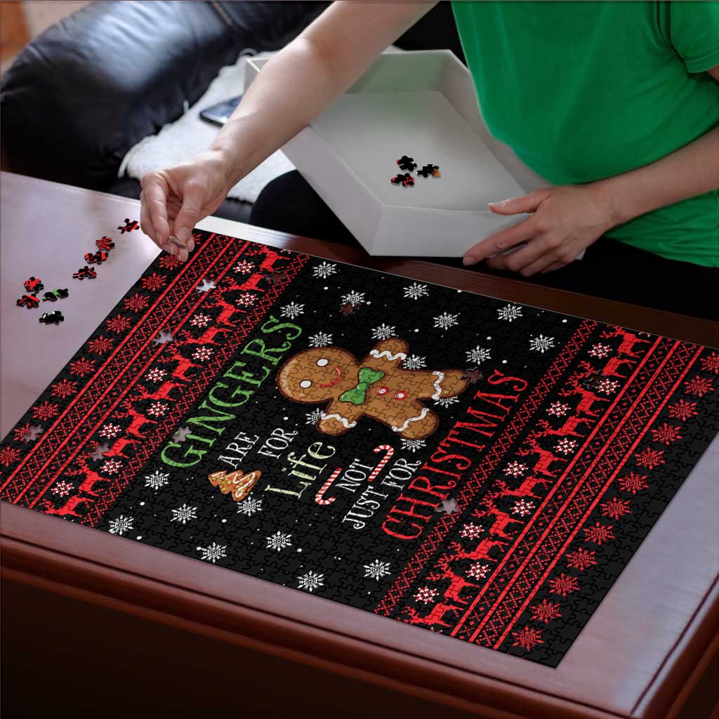 Funny Gingerbread Christmas Puzzle Hoodie with Gingers Are for Life Quote and Snowflake Pattern - Wonder Print Shop
