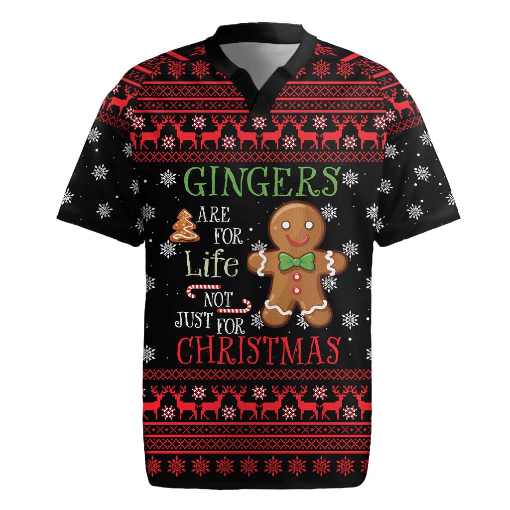 Funny Gingerbread Christmas Rugby Jersey Hoodie with Gingers Are for Life Quote and Snowflake Pattern - Wonder Print Shop