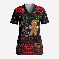 Funny Gingerbread Christmas Scrub Top Hoodie with Gingers Are for Life Quote and Snowflake Pattern - Wonder Print Shop