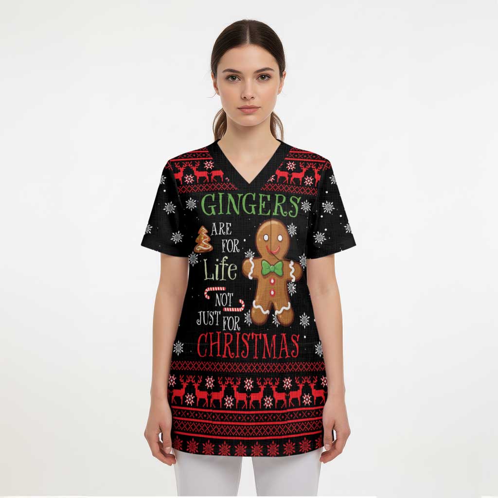 Funny Gingerbread Christmas Scrub Top Hoodie with Gingers Are for Life Quote and Snowflake Pattern - Wonder Print Shop